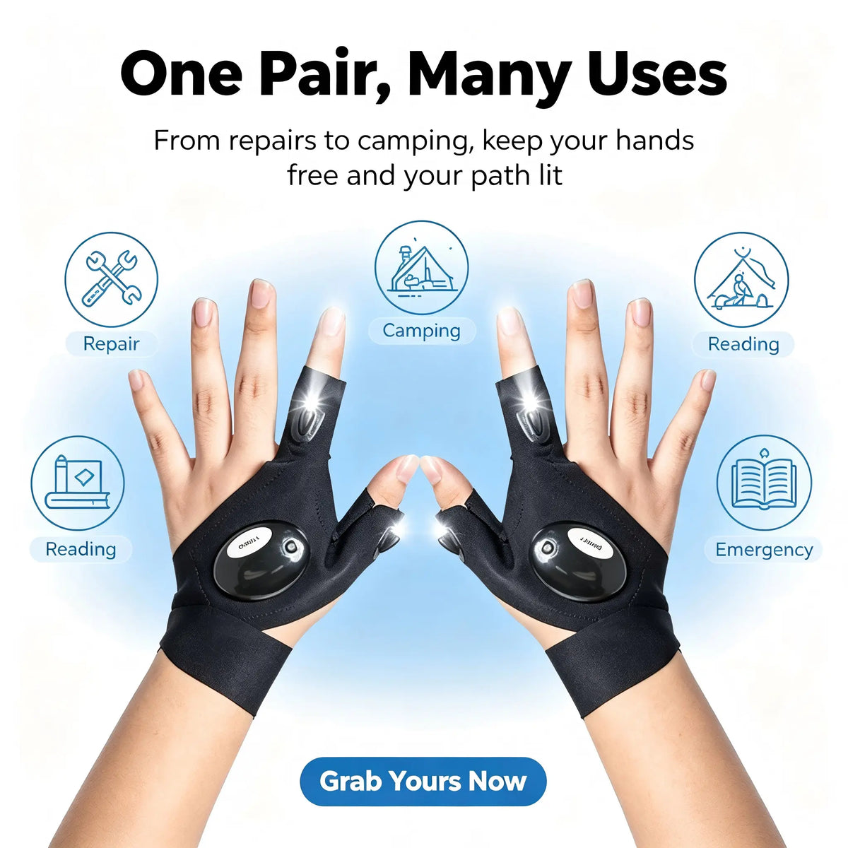 One Pair LED Finger Flashlight Gloves, Hands-Free LED Light Gloves for Fishing,Camping,Repair 🎣
