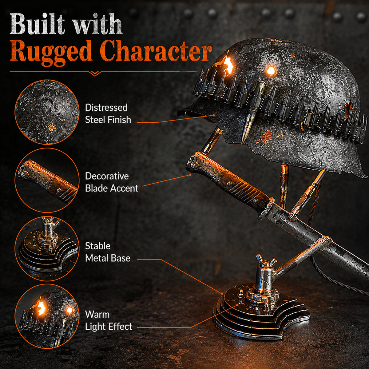 ⏰ 49% OFF Today Only! – 💡 War Relic Vintage Helmet Table Lamp
