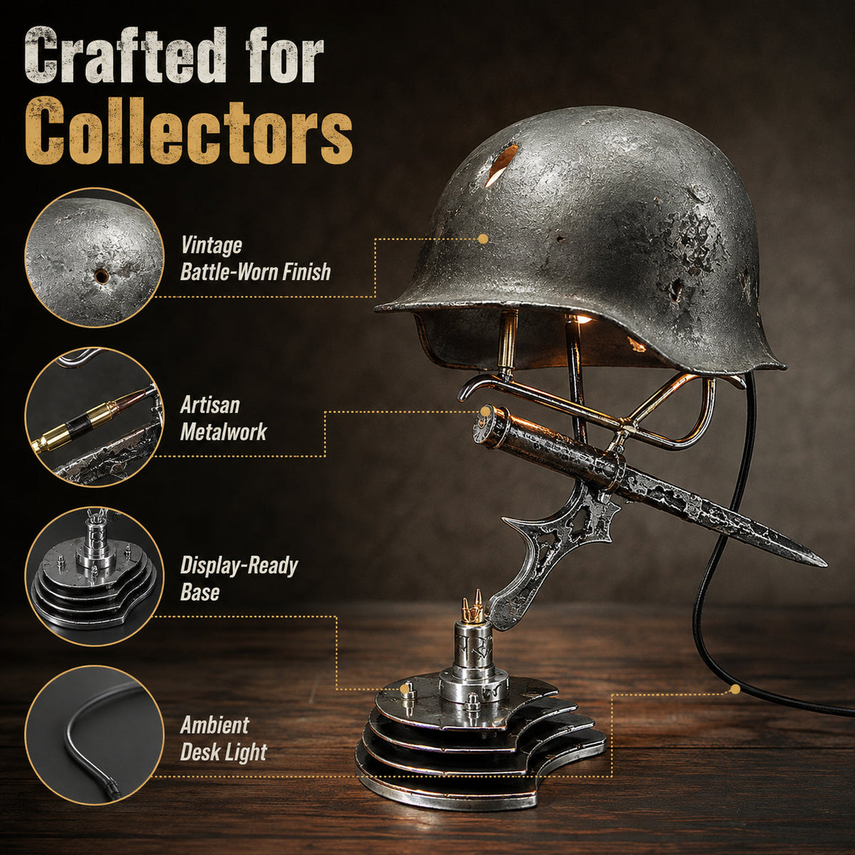 ⏰ 49% OFF Today Only! – 💡 War Relic Vintage Helmet Table Lamp