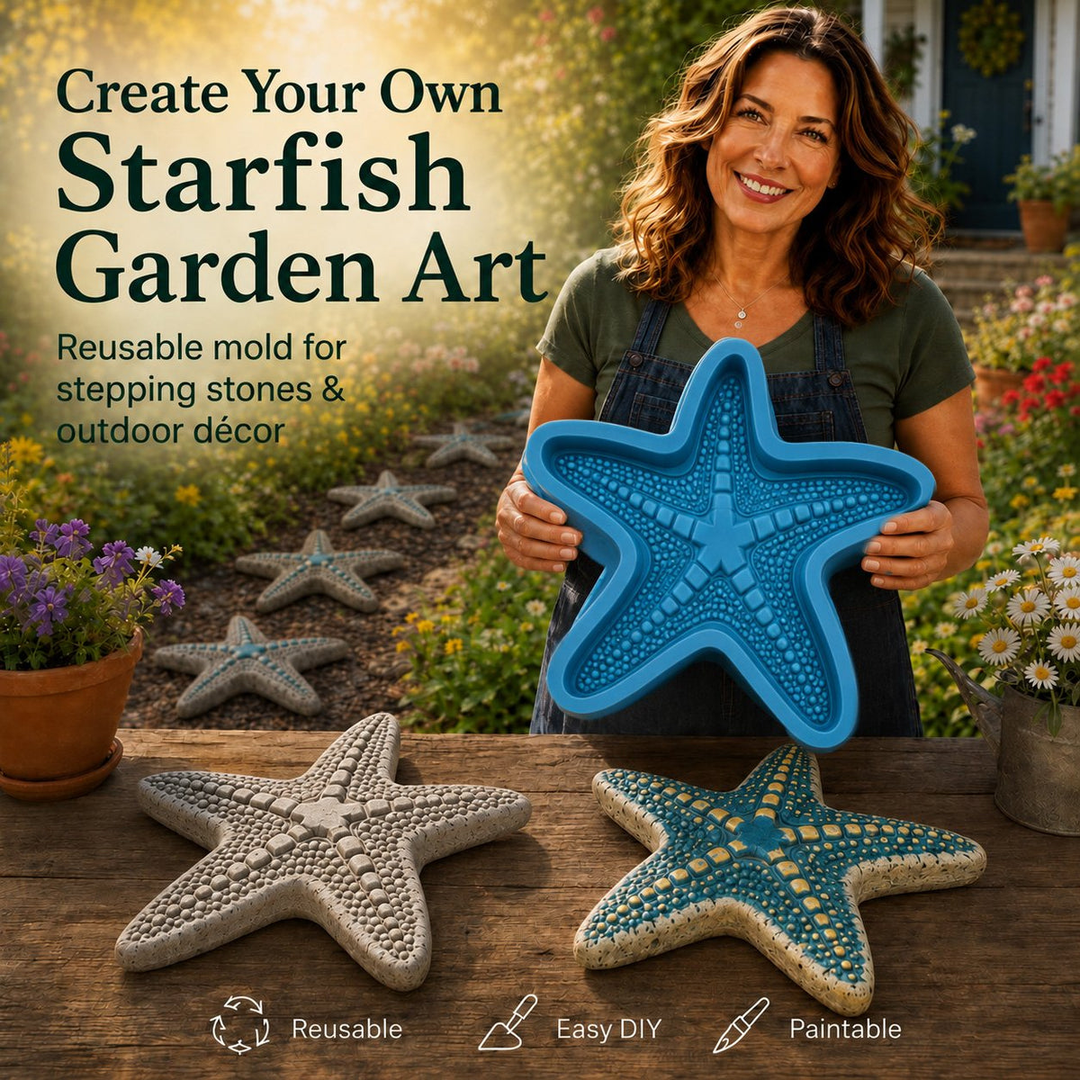 🌊 Reusable Ocean Theme Garden Art Mold – Make Your Garden Truly One of a Kind