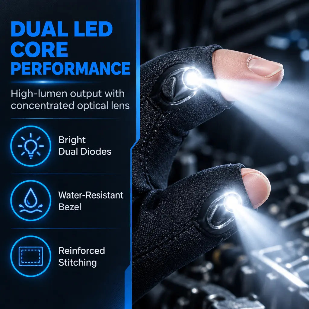 One Pair LED Finger Flashlight Gloves, Hands-Free LED Light Gloves for Fishing,Camping,Repair 🎣