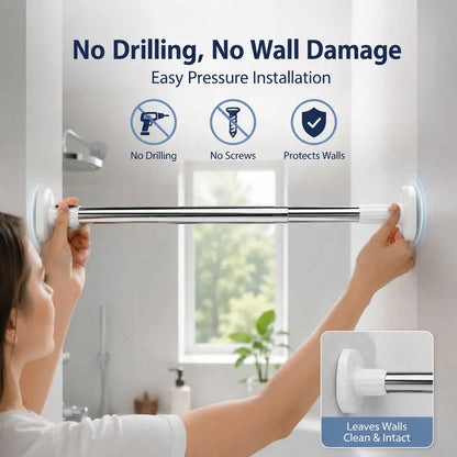 🛠️❌Drill-Free Adjustable Tension Rod – No Holes, No Damage, Instant Install