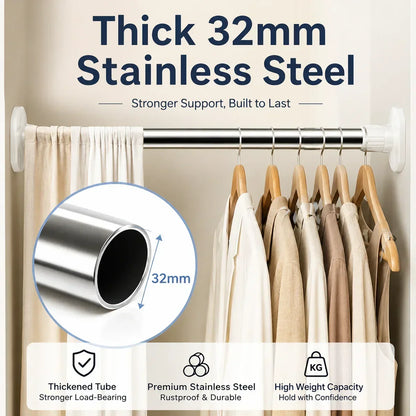 🛠️❌Drill-Free Adjustable Tension Rod – No Holes, No Damage, Instant Install