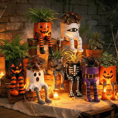 💀🎃Halloween Whimsical Hanging Leg Planter Hand-Painted Resin Succulent Pot💐