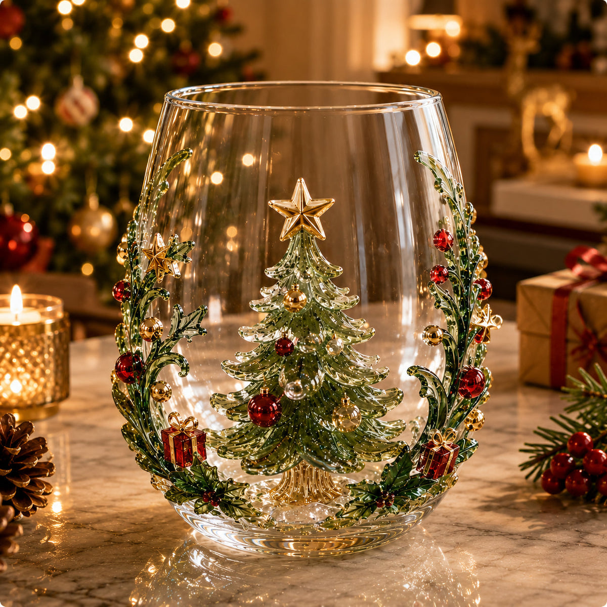🎅✨Magical Christmas 3D Glass Cup Collection – Santa, Reindeer, Snowman & Christmas Tree