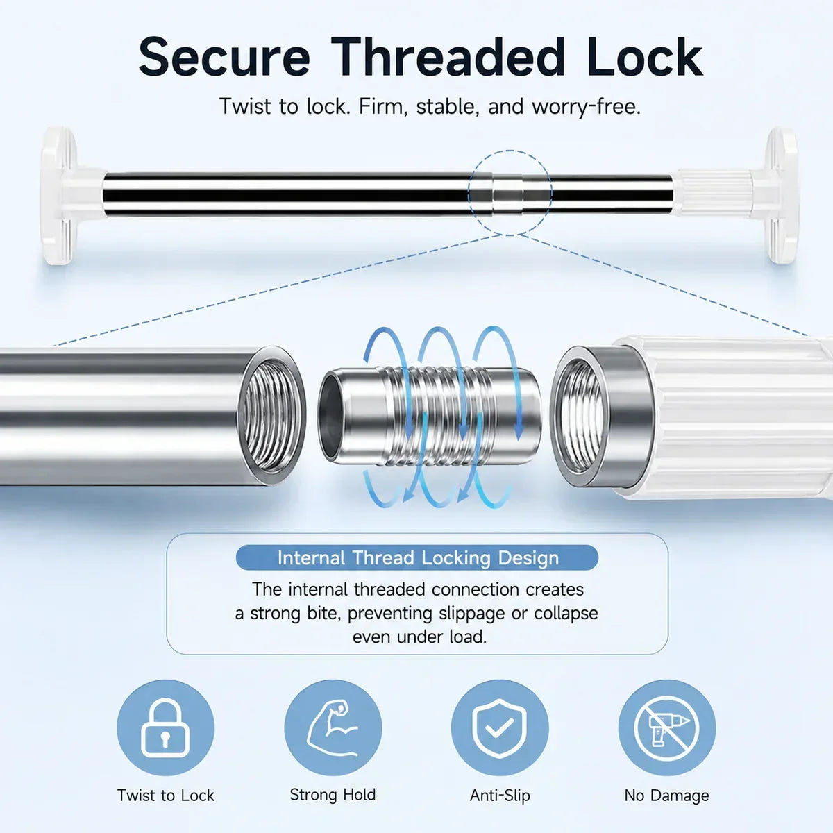 🛠️❌Drill-Free Adjustable Tension Rod – No Holes, No Damage, Instant Install