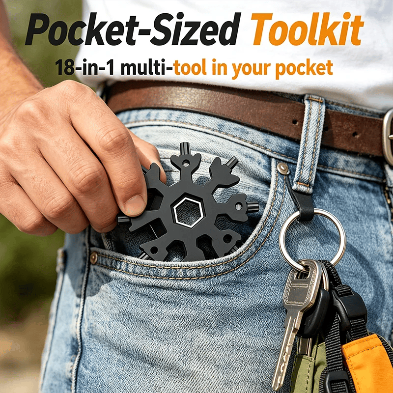 ❄️18-in-1 Snowflake Multi Tool, Stainless Steel Wrench with Screwdriver & Bottle Opener