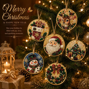 6Pcs/12Pcs Christmas DIY Diamond Painting Ornaments Kit, Xmas Tree Hanging Pendant🎄