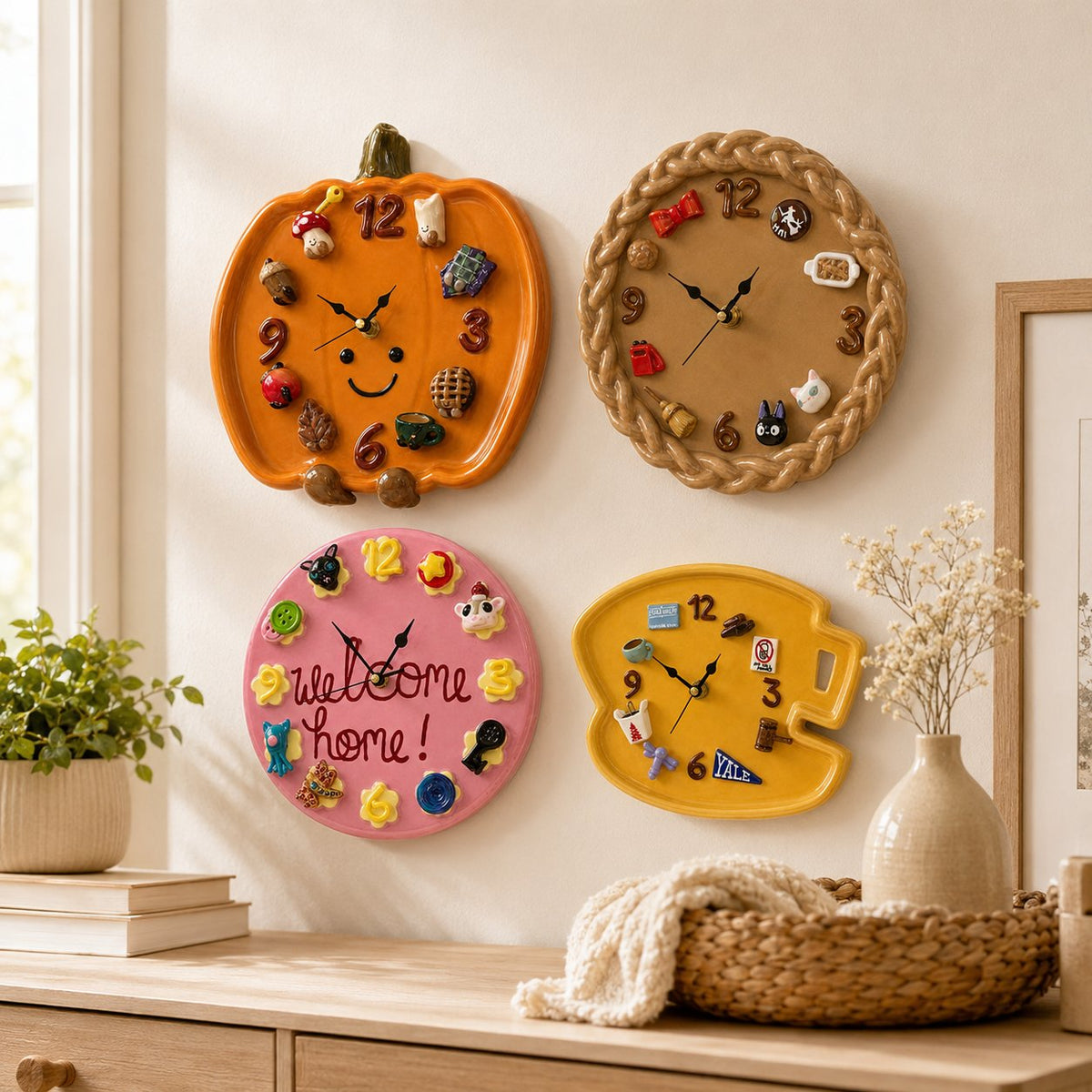 🎃 Cozy Harvest Pumpkin Clock | Semi-Handcrafted 3D Autumn Details, Rearrangeable Charms & Cord-Free Tabletop Display 🍂✨