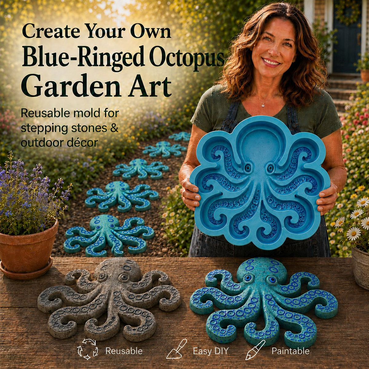 🌊 Reusable Ocean Theme Garden Art Mold – Make Your Garden Truly One of a Kind