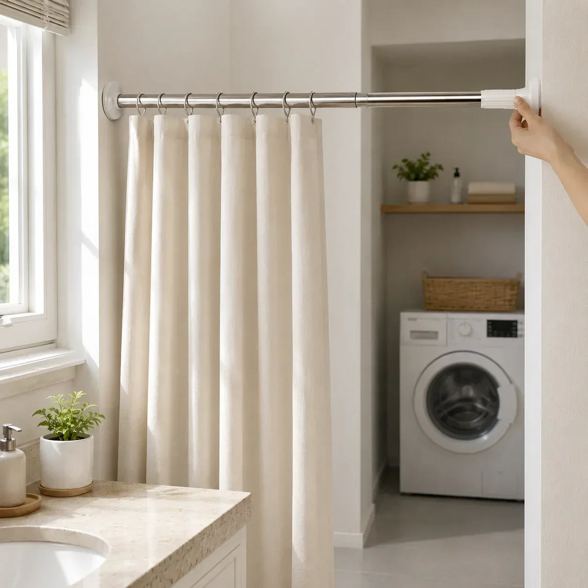 🛠️❌Drill-Free Adjustable Tension Rod – No Holes, No Damage, Instant Install