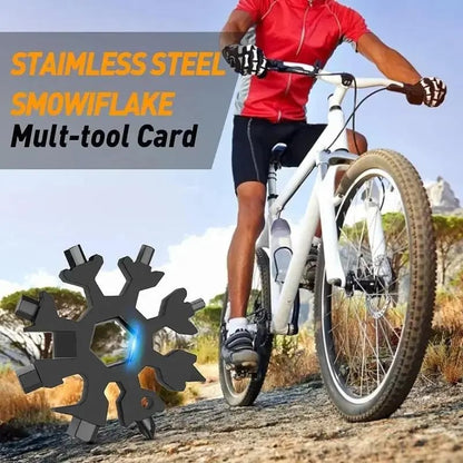 ❄️18-in-1 Snowflake Multi Tool, Stainless Steel Wrench with Screwdriver & Bottle Opener