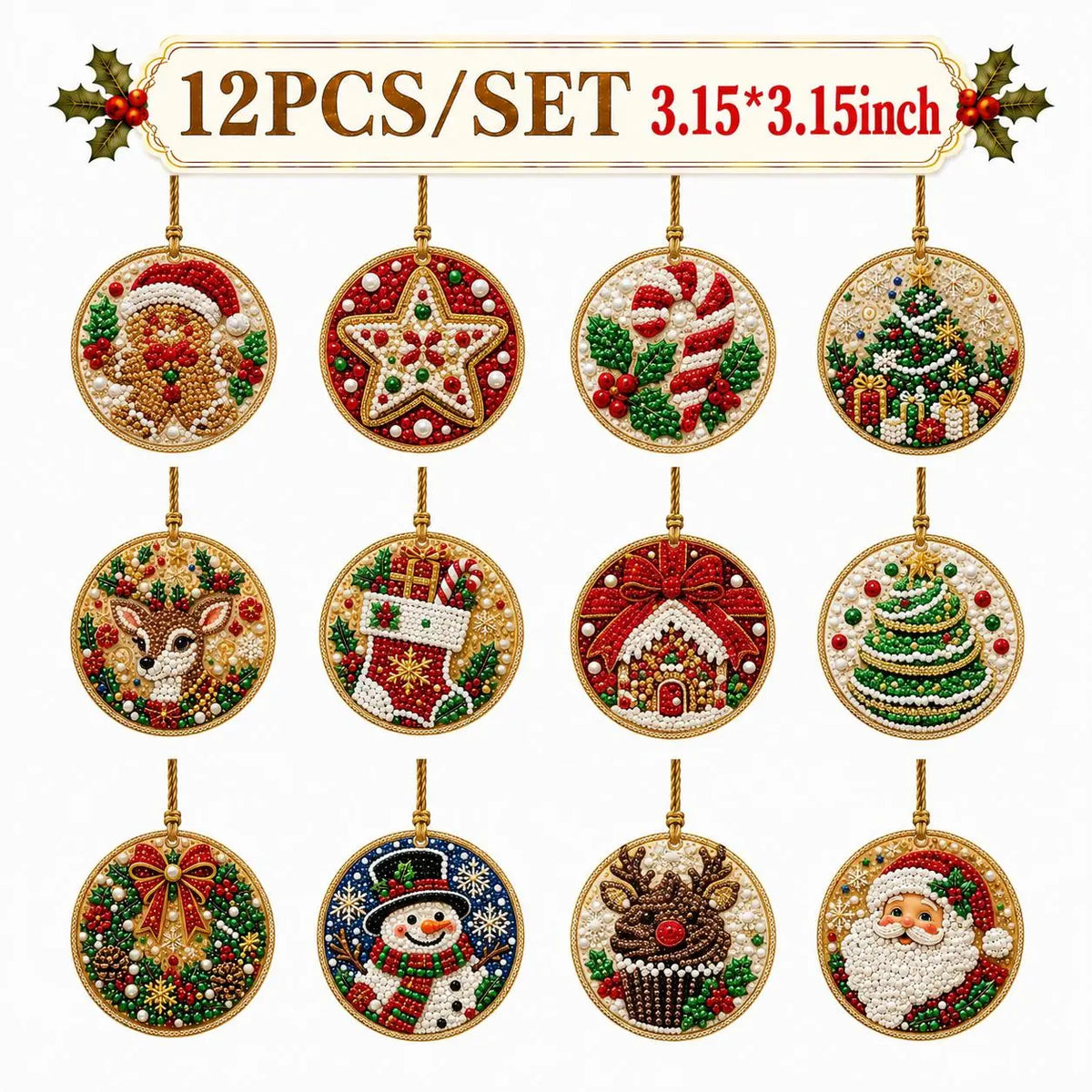 6Pcs/12Pcs Christmas DIY Diamond Painting Ornaments Kit, Xmas Tree Hanging Pendant🎄