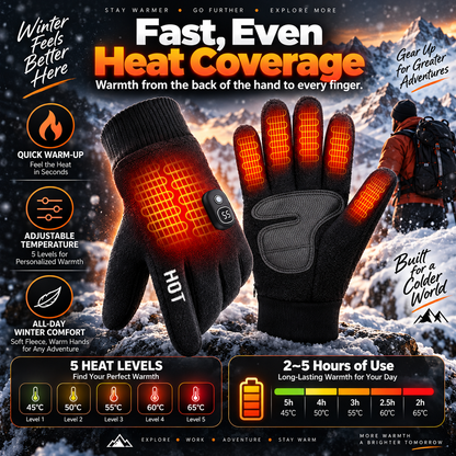 Rechargeable Electric Heated Gloves with Soft Warm Fleece & Display