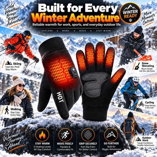Rechargeable Electric Heated Gloves with Soft Warm Fleece & Display