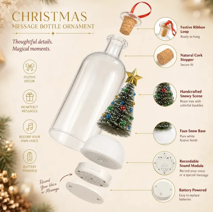 🎄Give Them Your Voice This Christmas – Recordable Message Bottle Ornament🎁