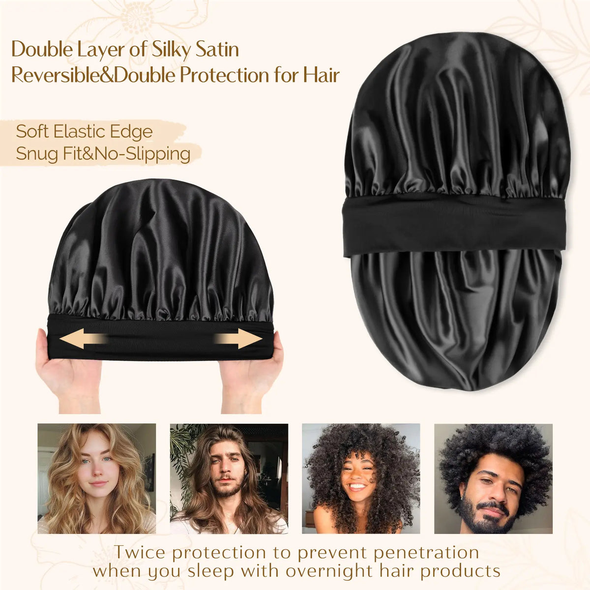Hair Bonnet for Sleeping Double Layer Satin Bonnets 😴