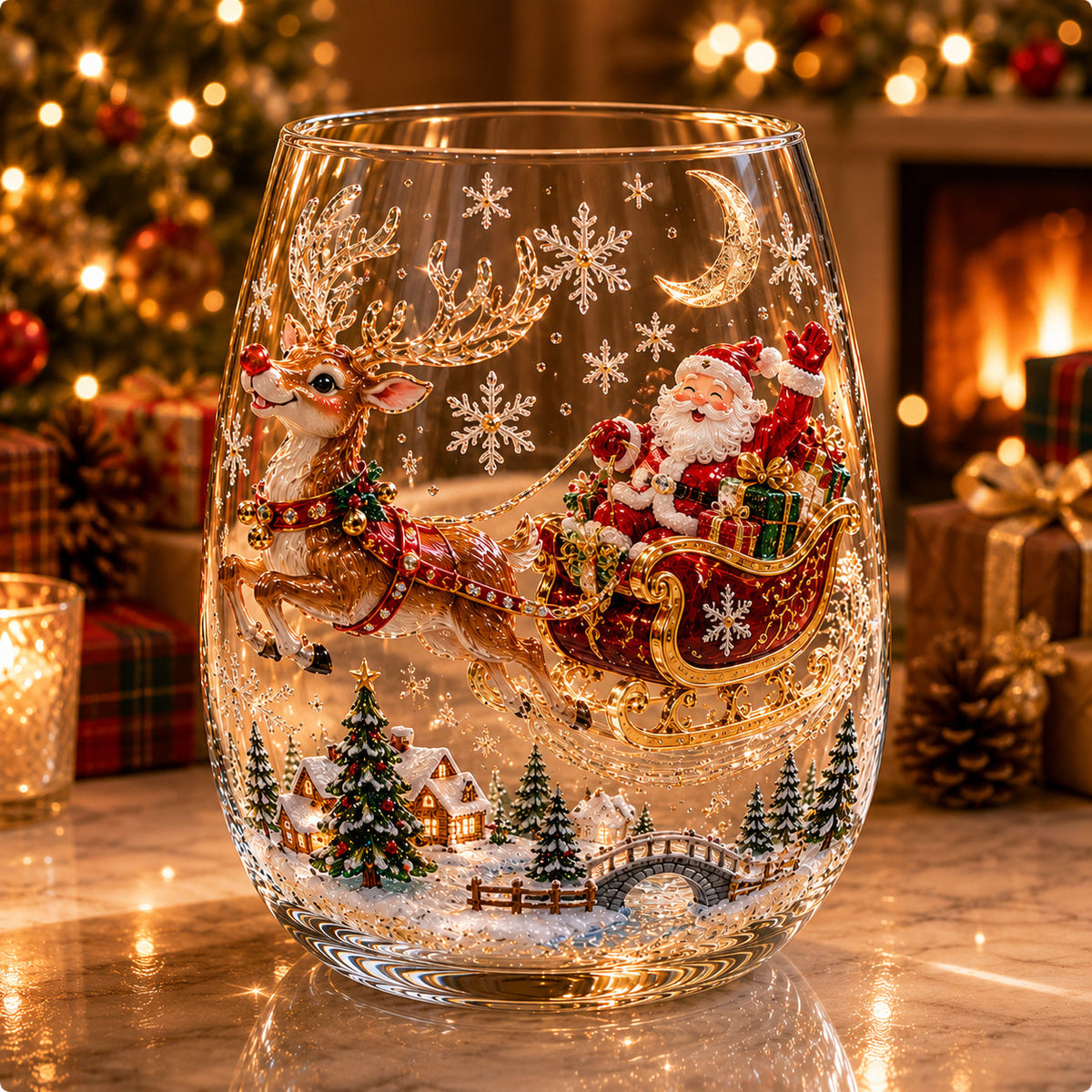 🎅✨Magical Christmas 3D Glass Cup Collection – Santa, Reindeer, Snowman & Christmas Tree
