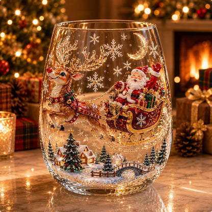 🎅✨Magical Christmas 3D Glass Cup Collection – Santa, Reindeer, Snowman & Christmas Tree