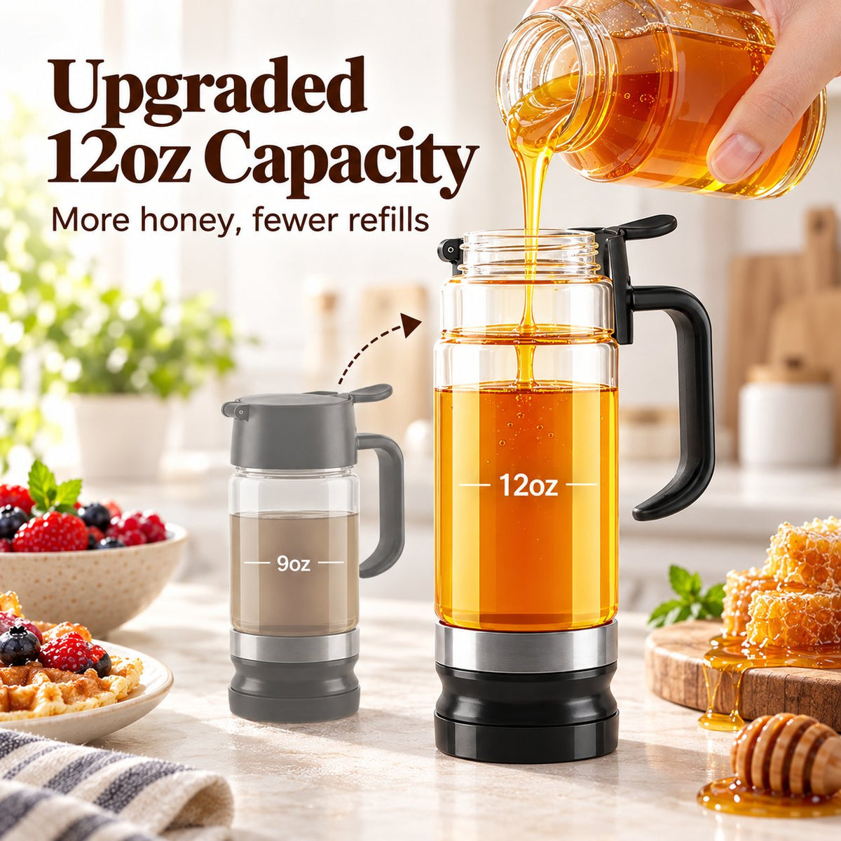 🍯 12oz No-Drip Honey Dispenser with Base