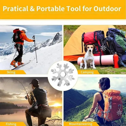❄️18-in-1 Snowflake Multi Tool, Stainless Steel Wrench with Screwdriver & Bottle Opener
