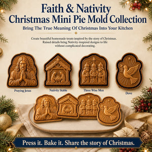 🔥HOT SALE 49% OFF✝️ Faith & Nativity Christmas Mini Pie Mold Collection | Reusable Embossed Molds for Shaping Detailed Praying Jesus, Nativity Stable and so on Pies🥧✨