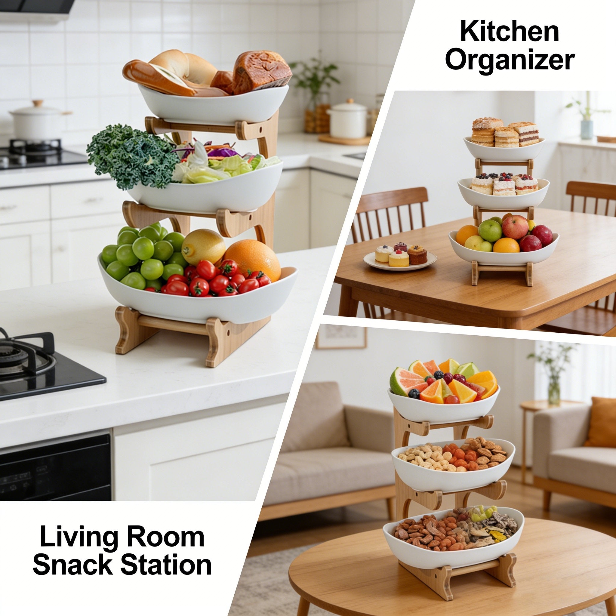 🍓2-Tier / 3-Tier Fruit Basket. Countertop Fruit Bowl(Includes Stand