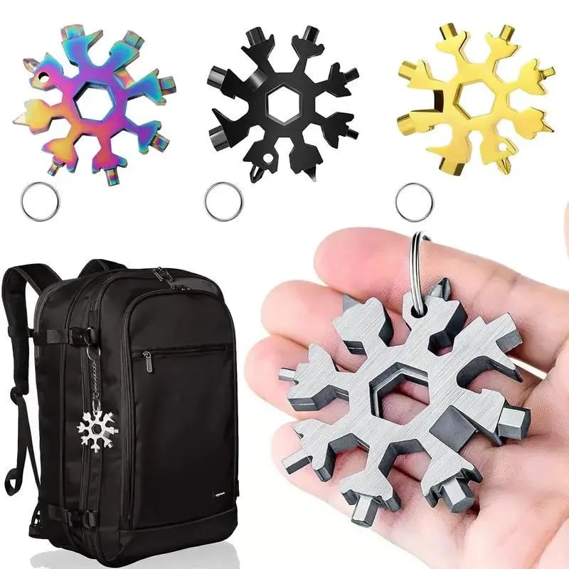 ❄️18-in-1 Snowflake Multi Tool, Stainless Steel Wrench with Screwdriver & Bottle Opener