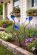 Blue Beaded Tree Garden Stake – Handmade Metal Yard Art Decoration