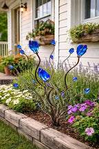 Blue Beaded Tree Garden Stake – Handmade Metal Yard Art Decoration