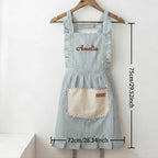 Custom Striped Apron with Pockets, Embroidered Cotton Kitchen Apron for Baking and Cooking