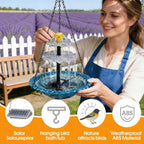 Solar Powered Bird Bath Fountain, Outdoor Hanging Water Fountain for Garden and Patio, Solar Birdbath Pump