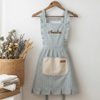 Custom Striped Apron with Pockets, Embroidered Cotton Kitchen Apron for Baking and Cooking