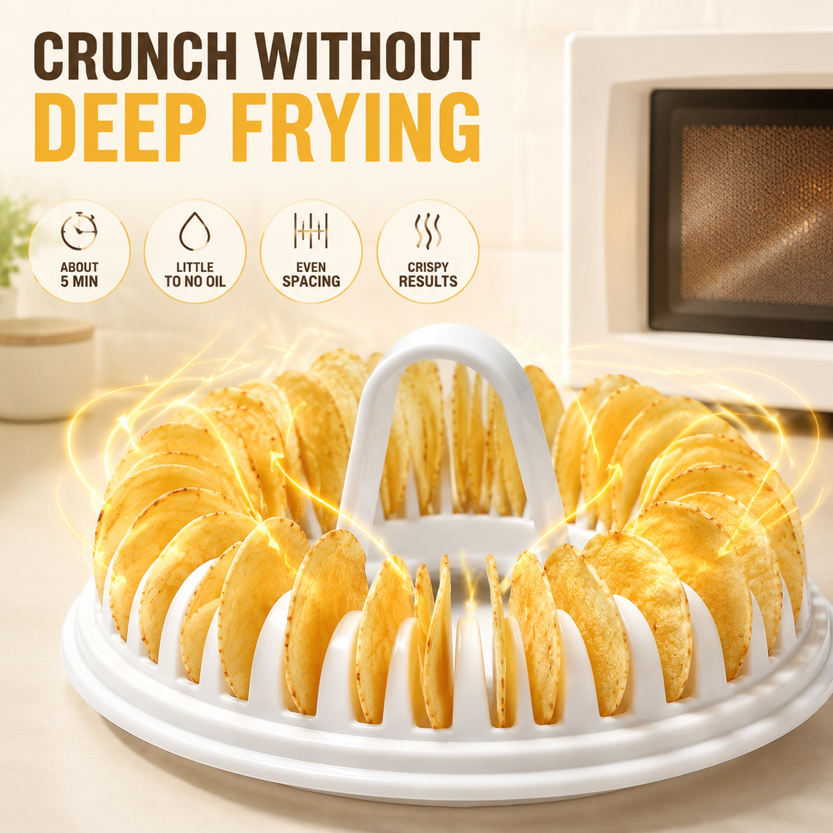 🥔✨✨ Microwave Potato Chip Maker with Slicer – Oil-Free Snack Kit