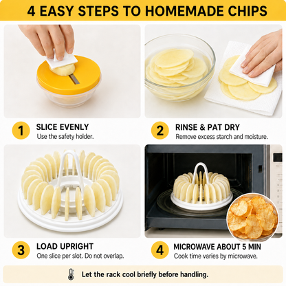 🥔✨✨ Microwave Potato Chip Maker with Slicer – Oil-Free Snack Kit